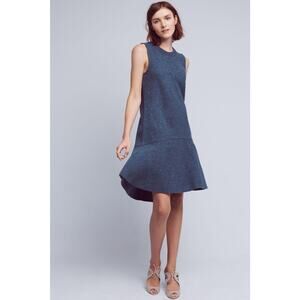 NEW Anthropologie Knitted & Knotted Odette Wool Drop Waist Mini Dress Blue Small